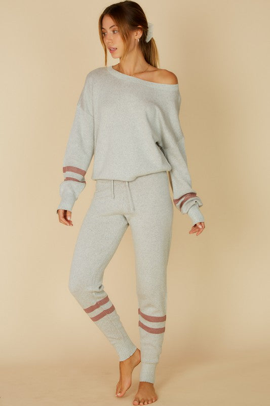 COLD SHOULDER LOUNGE SET - GREY