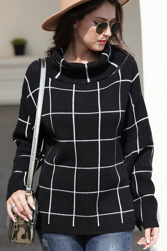 PLAID SWEATER - BLACK