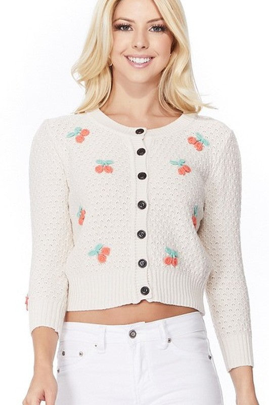 CHERRY CROPPED KNIT CARDIGAN