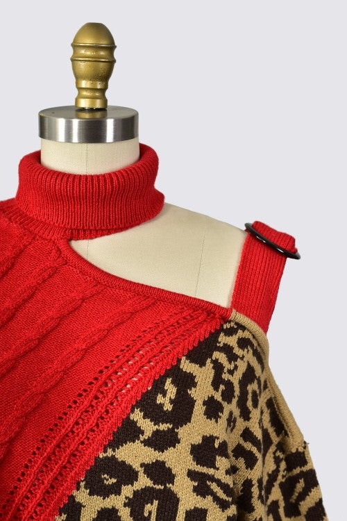 COLD SHOULDER SWEATER - RED