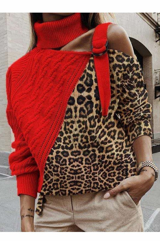 COLD SHOULDER SWEATER - RED