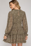 WOVEN TIERED RUFFLE DRESS - OLIVE