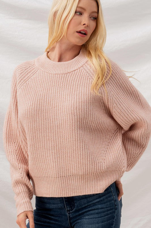 RIB KNIT SWEATER - MISTY ROSE