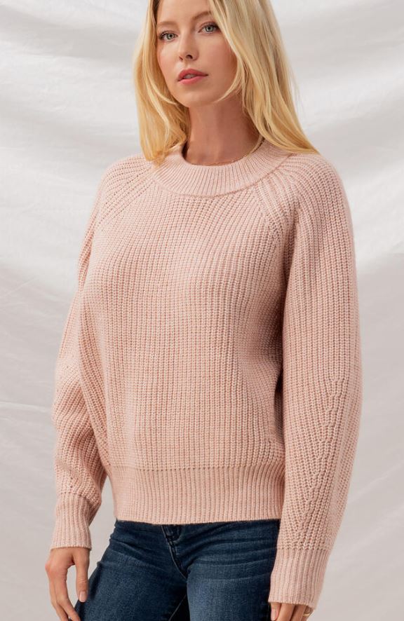 RIB KNIT SWEATER - MISTY ROSE