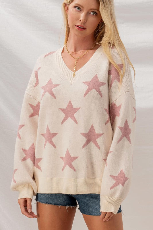 STAR PUFF SLEEVE KNIT SWEATER - IVORY