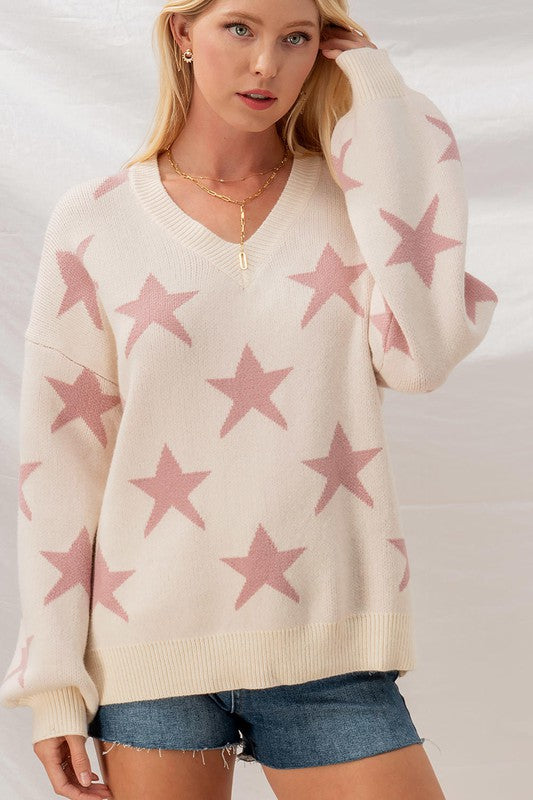 STAR PUFF SLEEVE KNIT SWEATER - IVORY