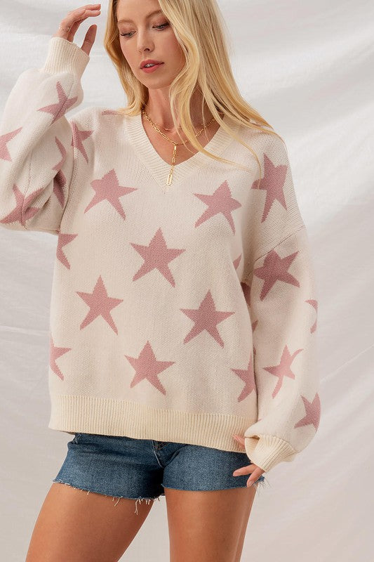 STAR PUFF SLEEVE KNIT SWEATER - IVORY