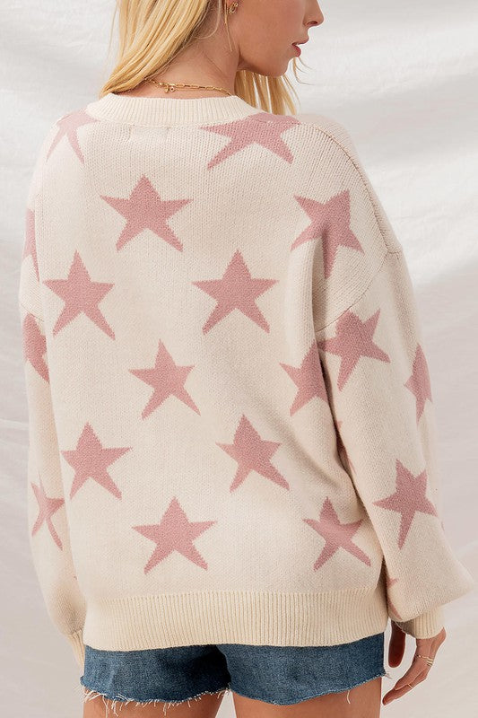 STAR PUFF SLEEVE KNIT SWEATER - IVORY