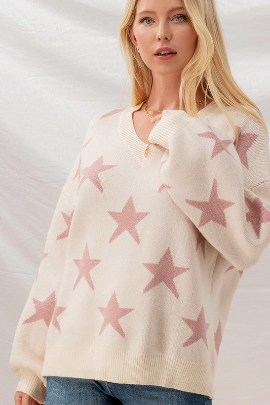 STAR PUFF SLEEVE KNIT SWEATER - IVORY