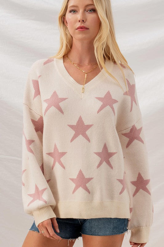 STAR PUFF SLEEVE KNIT SWEATER - IVORY