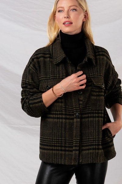 OLIVE OVERSIZED BUTTON DOWN JACKET