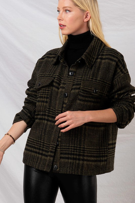 OLIVE OVERSIZED BUTTON DOWN JACKET