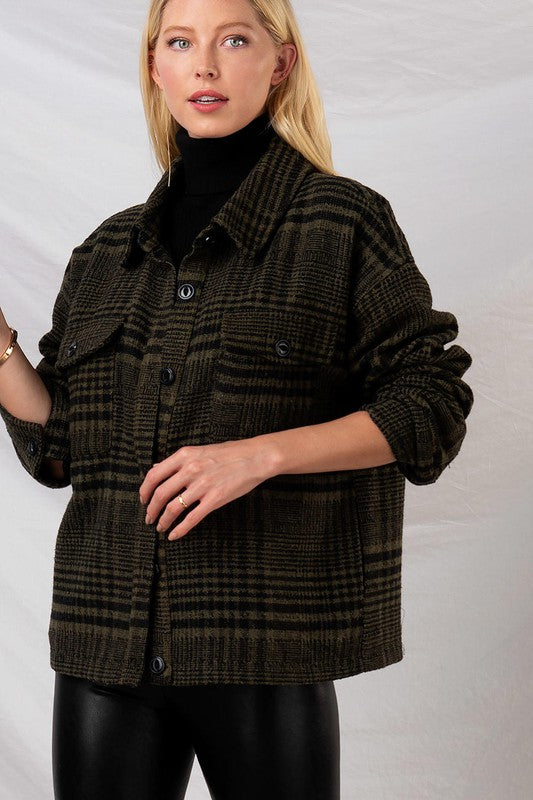 OLIVE OVERSIZED BUTTON DOWN JACKET