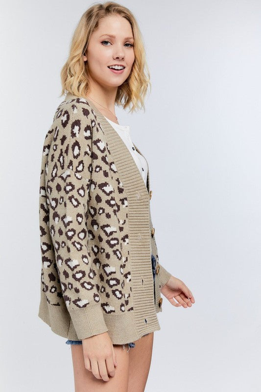 ANIMAL PRINT CARDIGAN - TAUPE