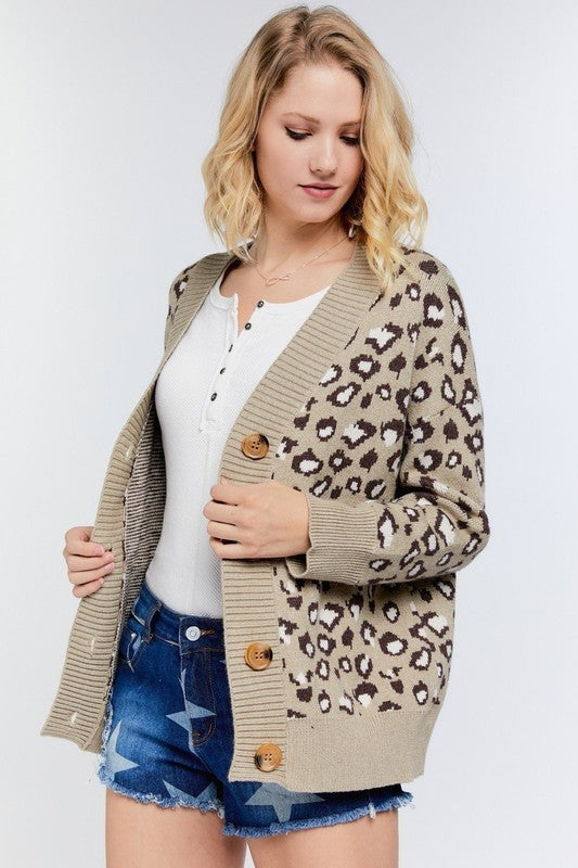 ANIMAL PRINT CARDIGAN - TAUPE