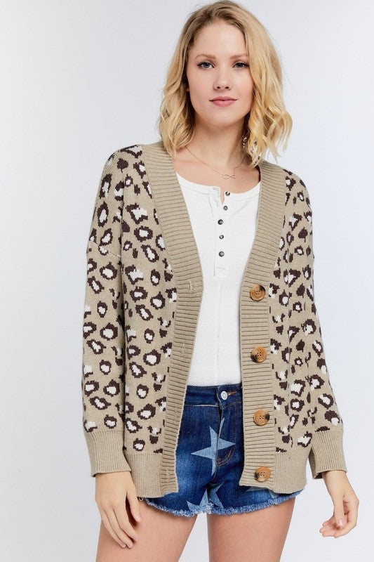 ANIMAL PRINT CARDIGAN - TAUPE