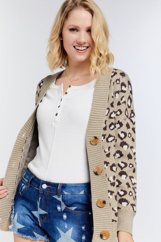 ANIMAL PRINT CARDIGAN - TAUPE