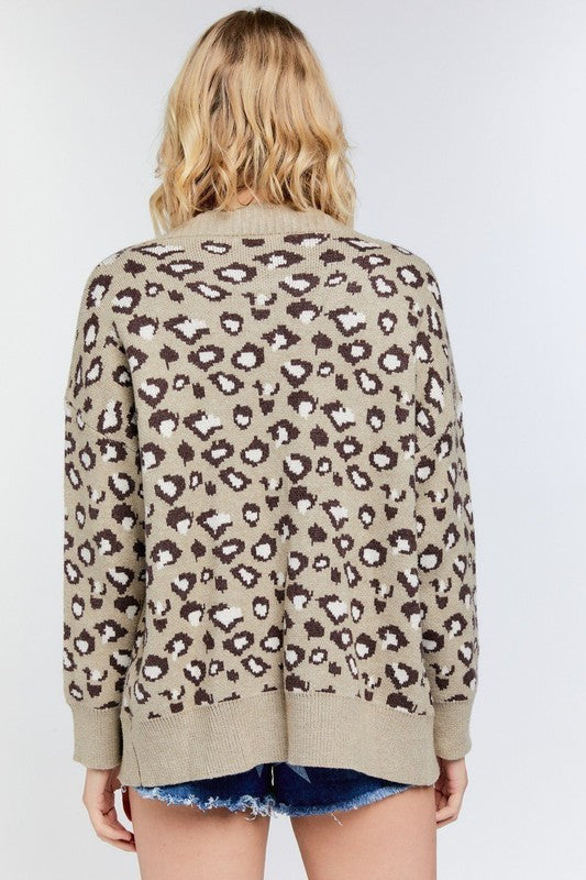 ANIMAL PRINT CARDIGAN - TAUPE