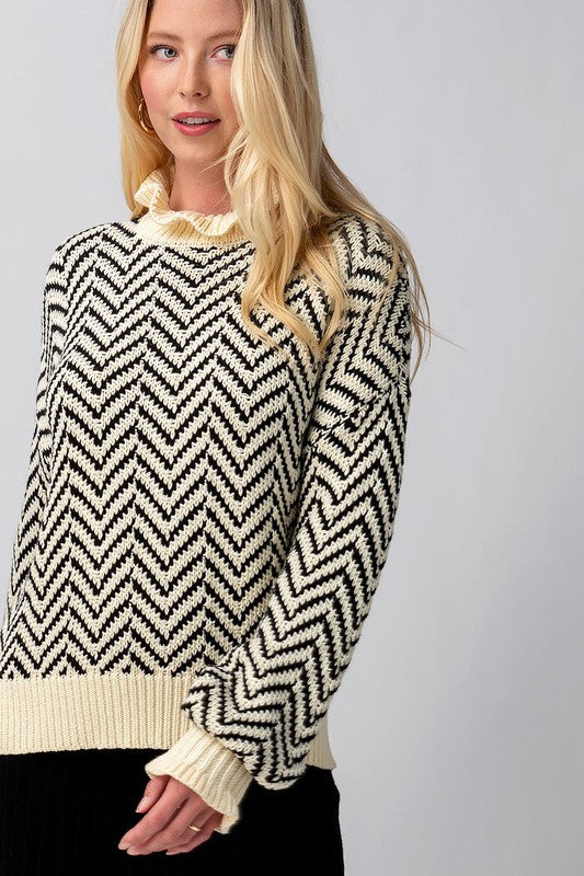 CHEVRON MOCK NECK SWEATER