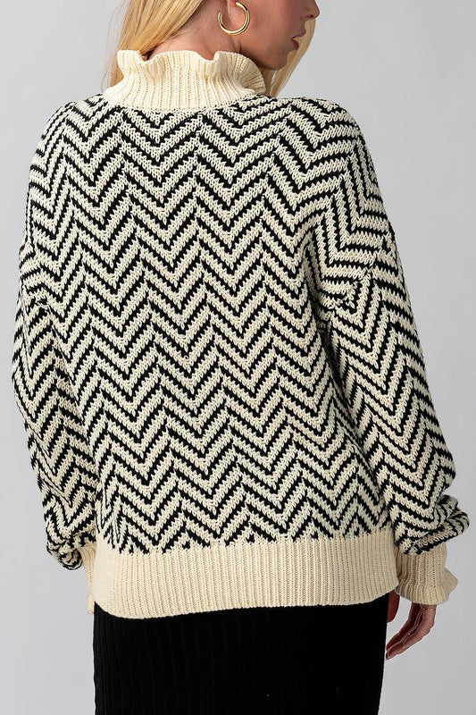 CHEVRON MOCK NECK SWEATER