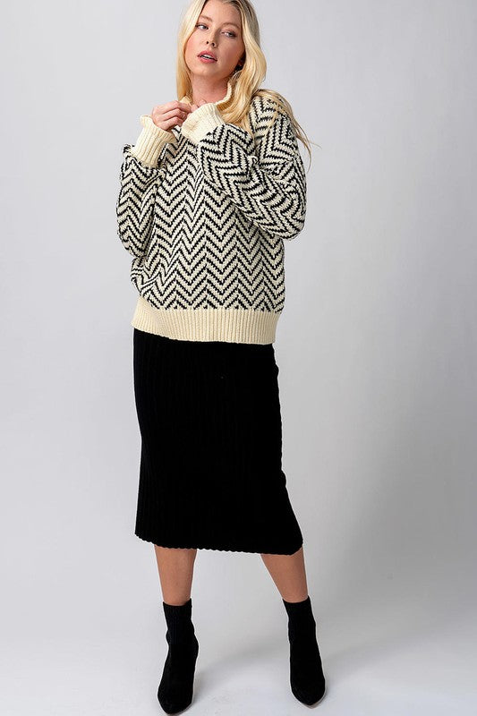 CHEVRON MOCK NECK SWEATER