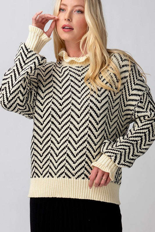 CHEVRON MOCK NECK SWEATER