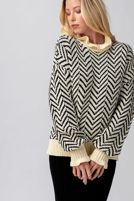 CHEVRON MOCK NECK SWEATER