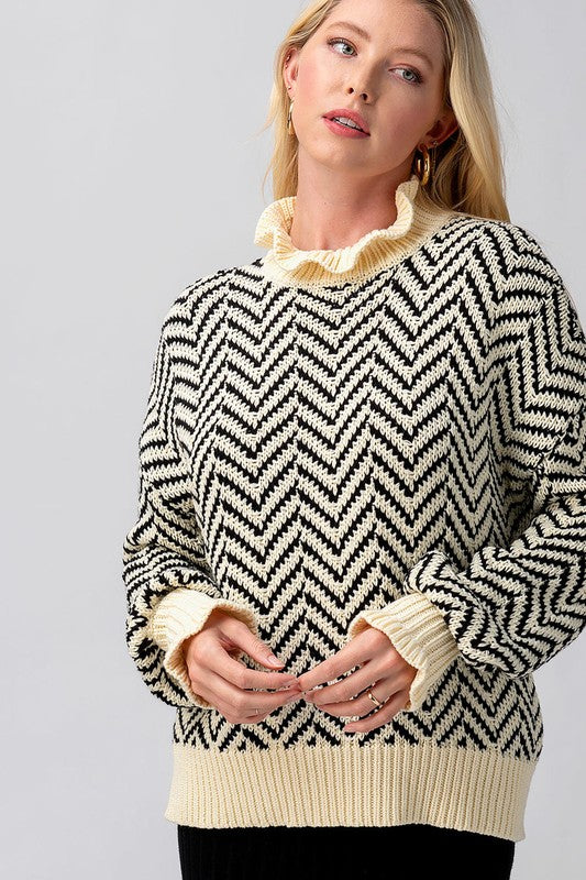 CHEVRON MOCK NECK SWEATER