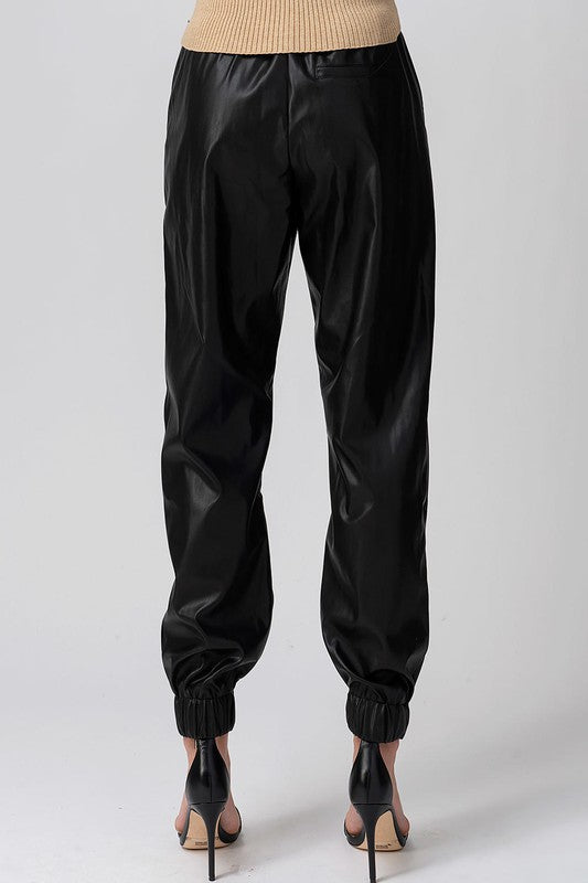 VEGAN FAUX LEATHER JOGGER PANTS