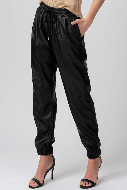 VEGAN FAUX LEATHER JOGGER PANTS