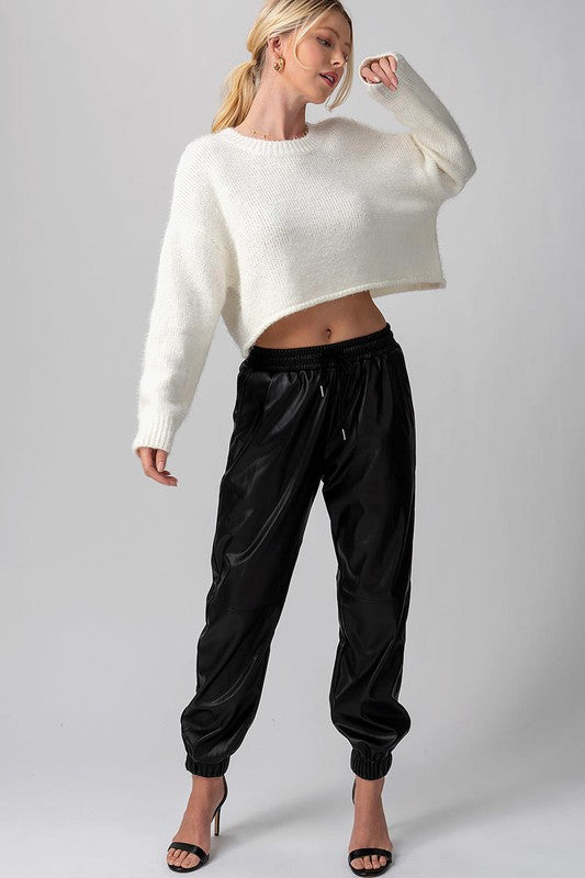 VEGAN FAUX LEATHER JOGGER PANTS