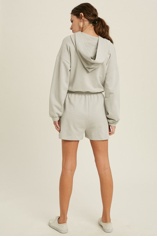 FRENCH TERRY HOODIE ROMPER - CLOUD