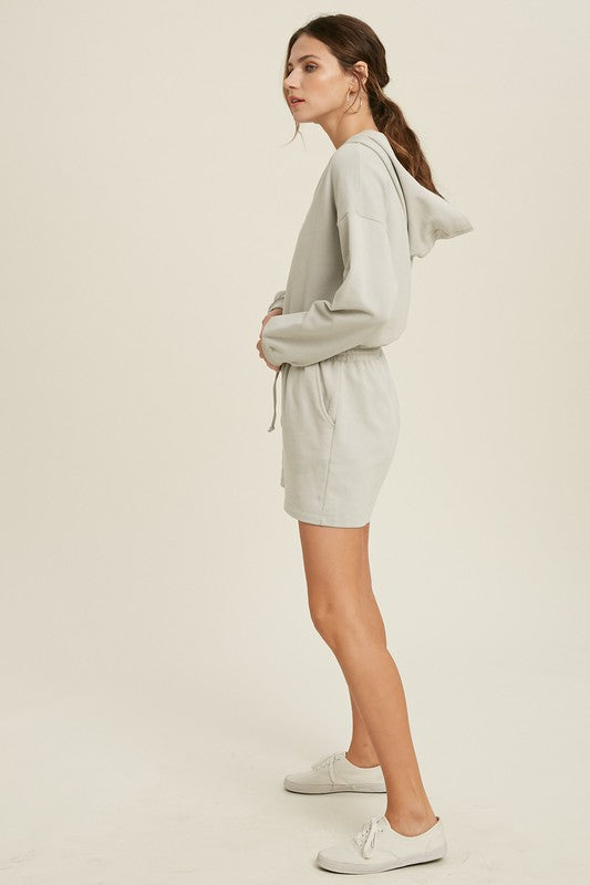 FRENCH TERRY HOODIE ROMPER - CLOUD