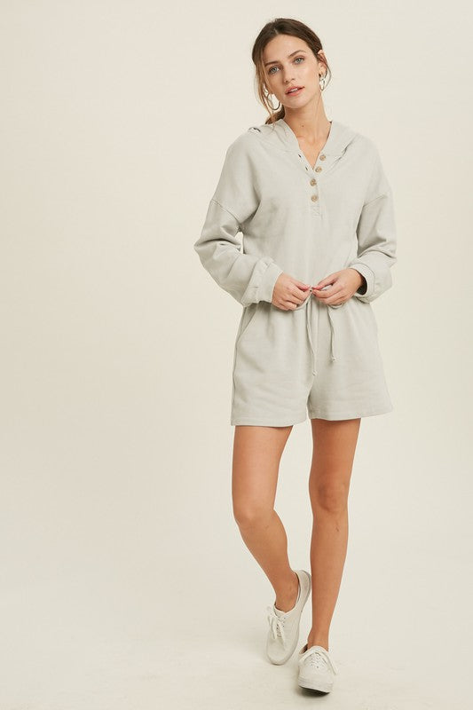 FRENCH TERRY HOODIE ROMPER - CLOUD