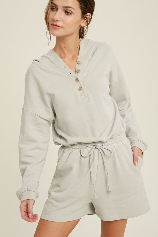 FRENCH TERRY HOODIE ROMPER - CLOUD