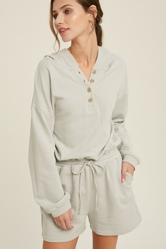 FRENCH TERRY HOODIE ROMPER - CLOUD