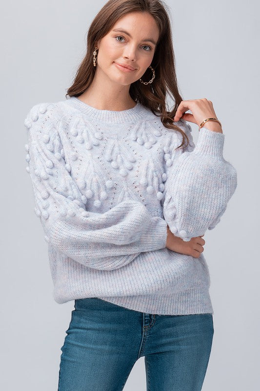 PUFF SLEEVE KNIT SWEATER - LILAC