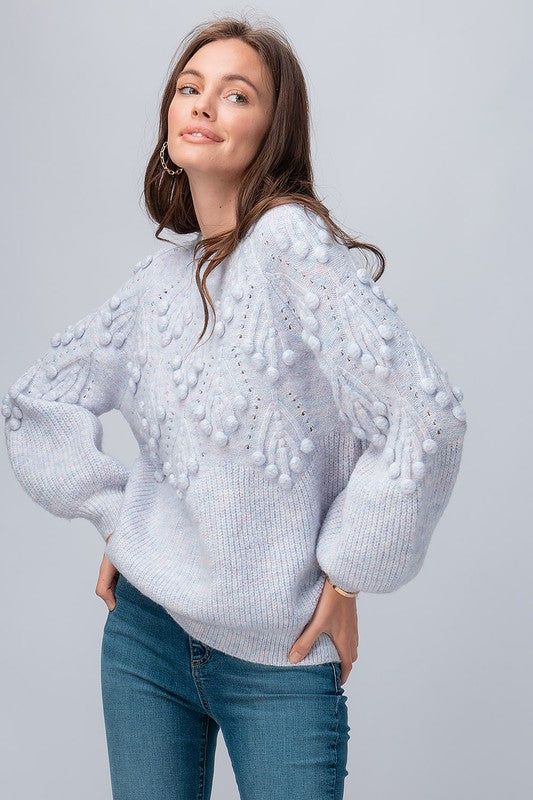 PUFF SLEEVE KNIT SWEATER - LILAC