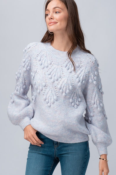 PUFF SLEEVE KNIT SWEATER - LILAC
