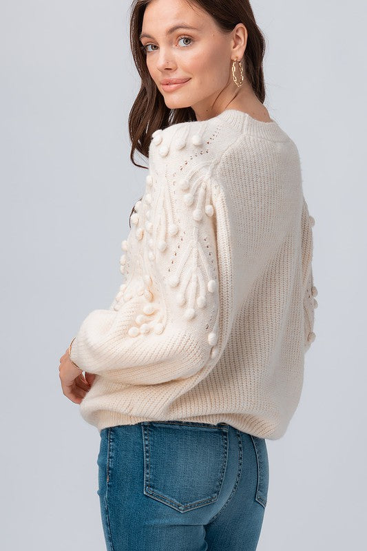 PUFF SLEEVE KNIT SWEATER - IVORY