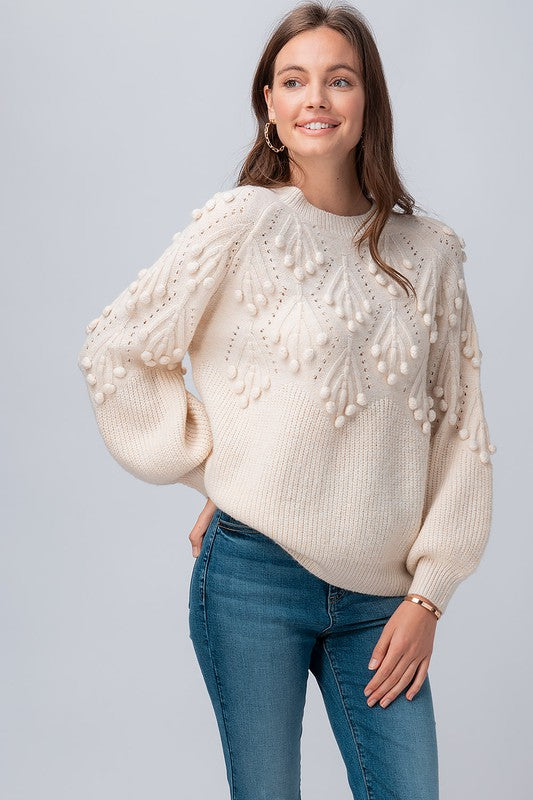 PUFF SLEEVE KNIT SWEATER - IVORY