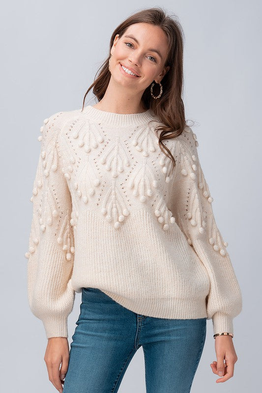 PUFF SLEEVE KNIT SWEATER - IVORY