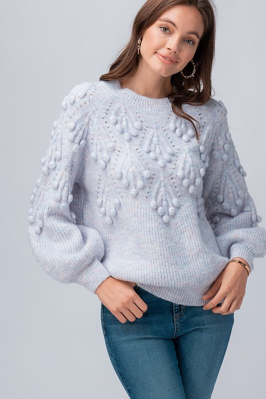 PUFF SLEEVE KNIT SWEATER - LILAC