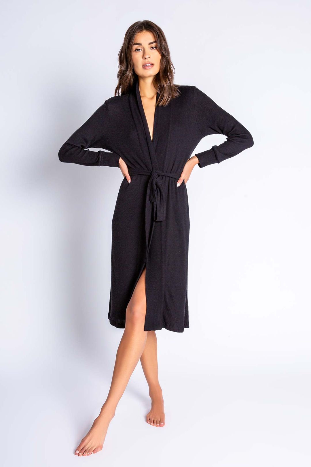 TEXTURED BASICS ROBE - BLACK