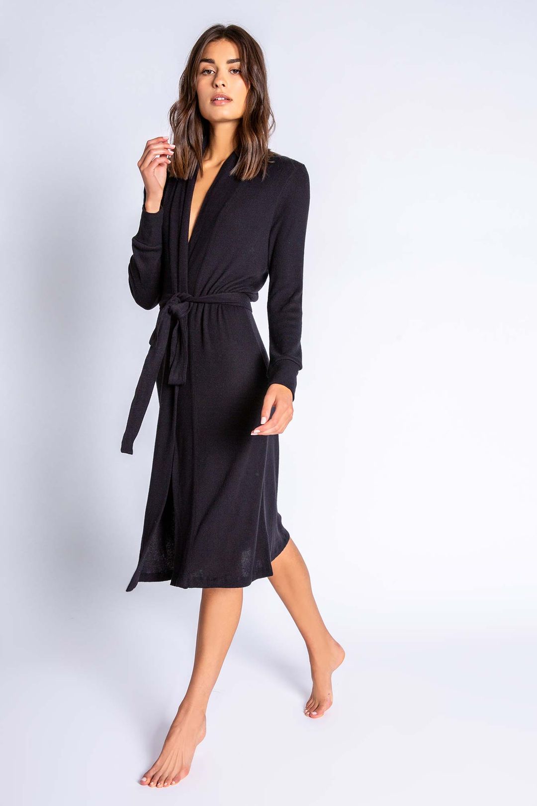 TEXTURED BASICS ROBE - BLACK