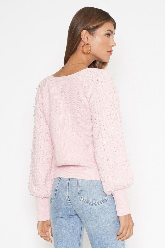 MADELYN PEARLS SWEATER - LIGHT PINK