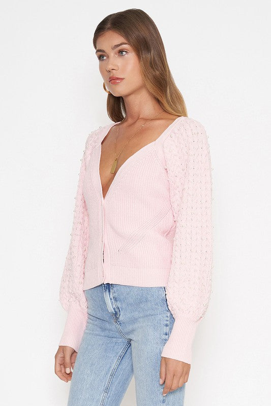 MADELYN PEARLS SWEATER - LIGHT PINK