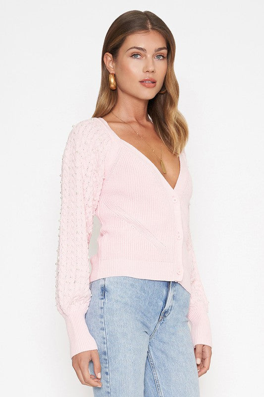 MADELYN PEARLS SWEATER - LIGHT PINK