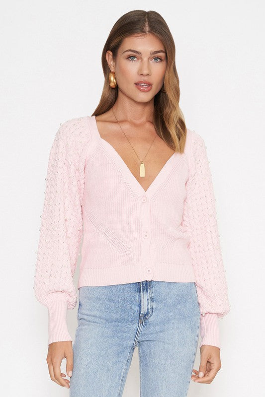 MADELYN PEARLS SWEATER - LIGHT PINK