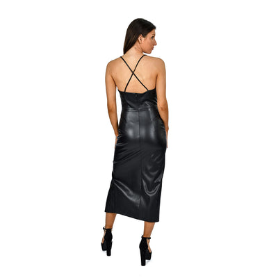 DAVINA VEGAN LEATHER DRESS - BLACK